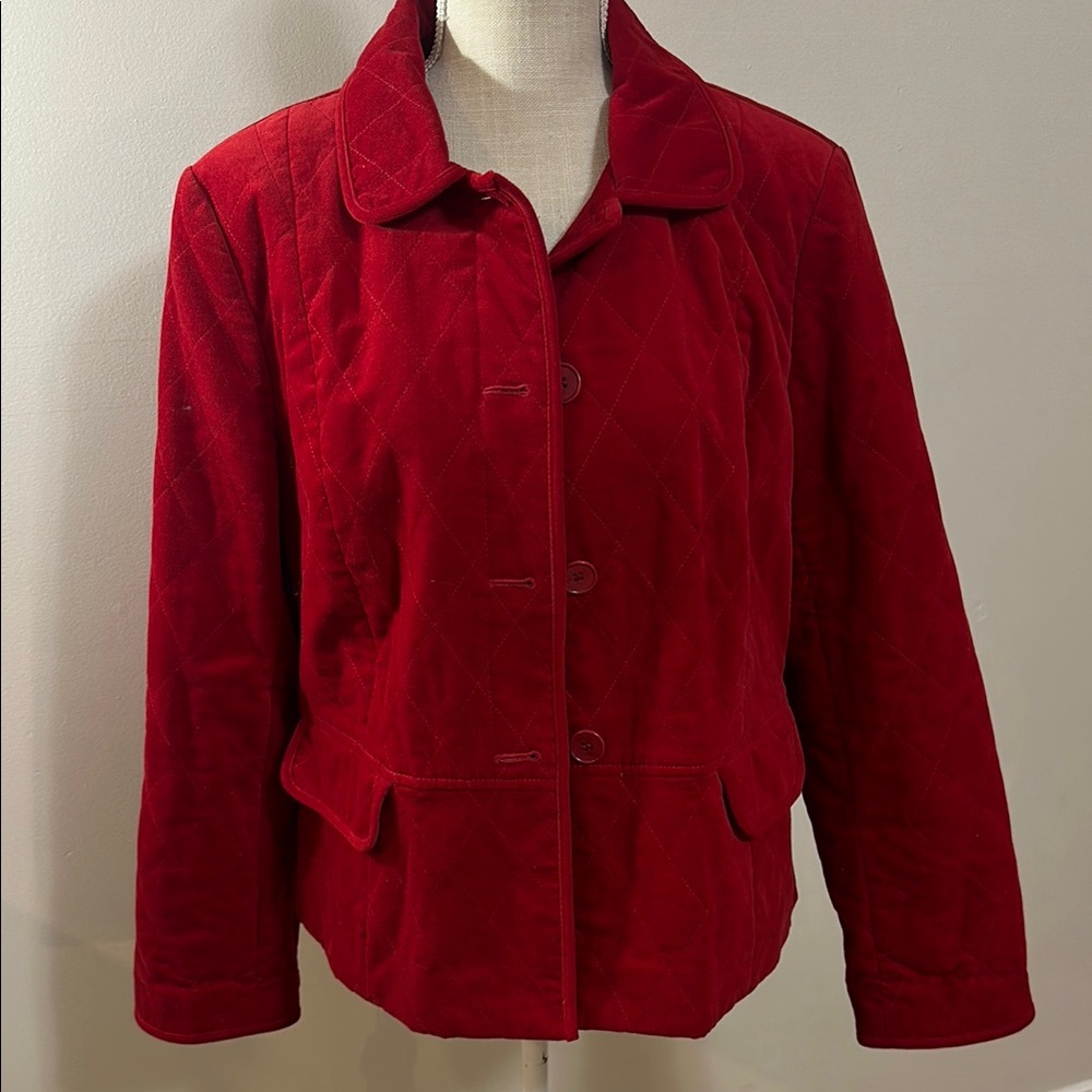 Talbots Vibrant Red Quilted‎ Jacket Velvety